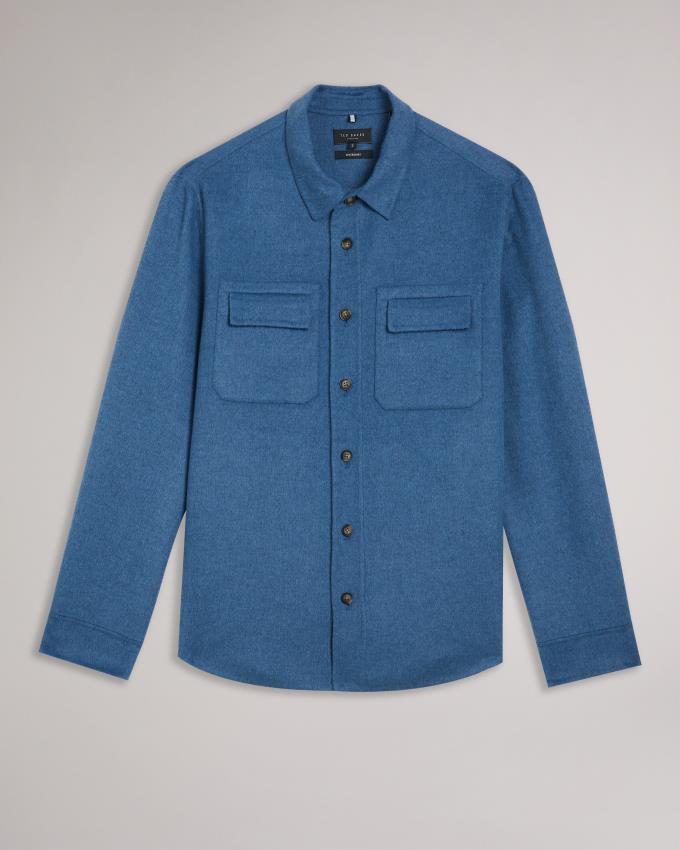 Chemises Ted Baker Wool Blend Overshirt Bleu Homme | HHA-34679915